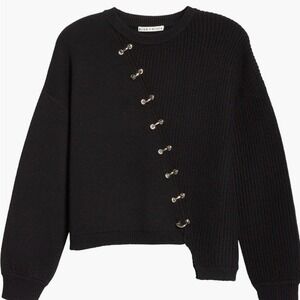 Alice And Olivia Black Wool Crewneck Sweater Hook Detail Edgy Alternative XS